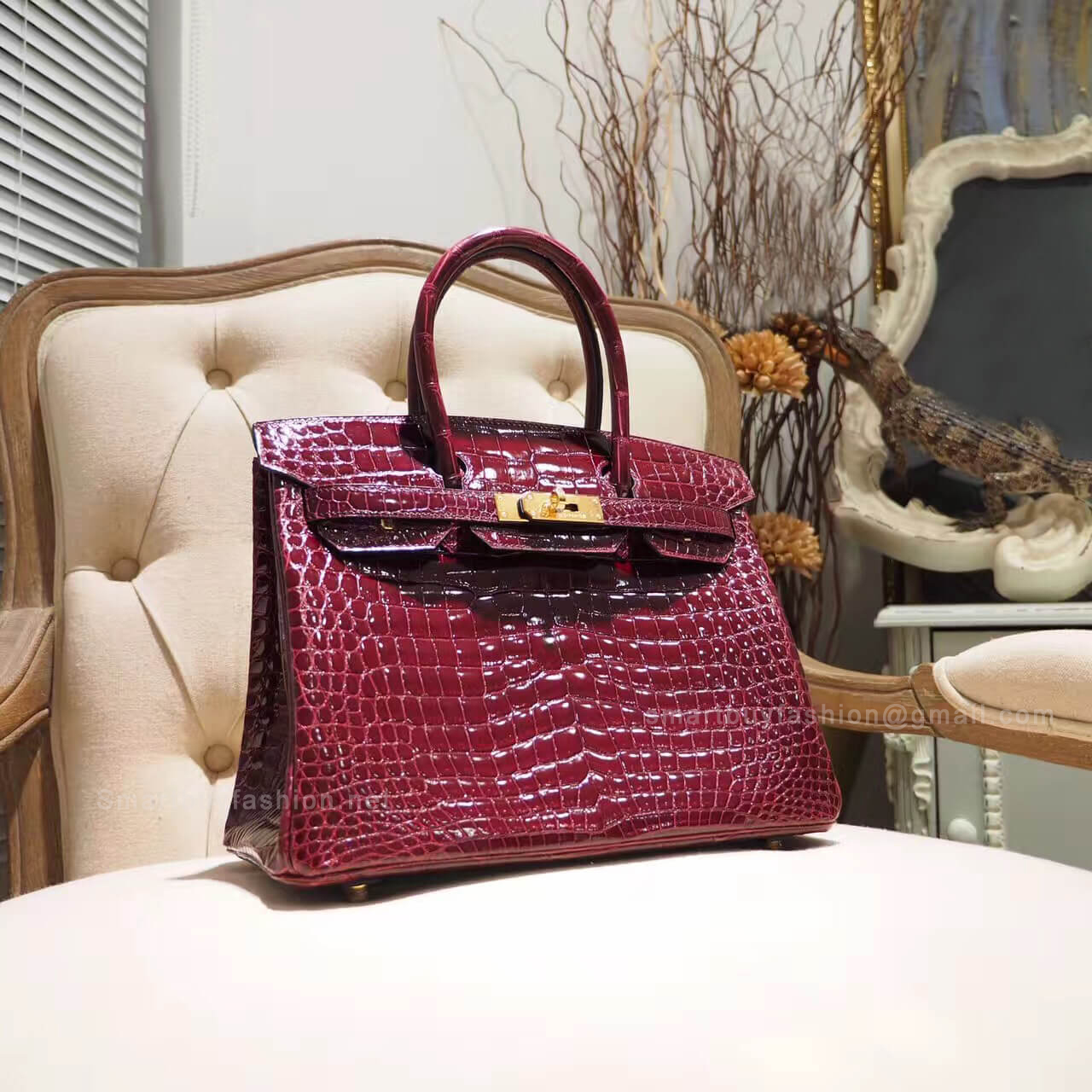 Hermes Birkin 30 Bag in f5 Bourgogne Shiny Porosus Croc GHW